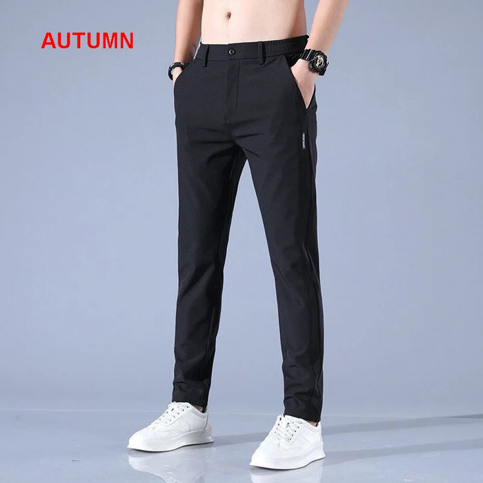 Men's Ice Silk Trousers Solid Color Mid-Waist Loose Breathable Straight-Leg Casual Pants Thin Quick-Drying Sports Pants