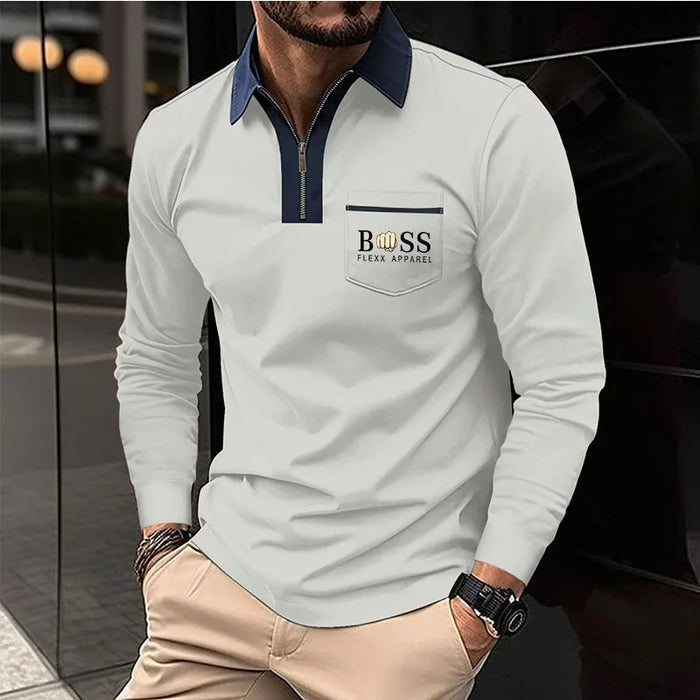 New men's autumn and winter leisure printed long sleeve POLO shirt High quality lapel button down T-shirt European size long sle