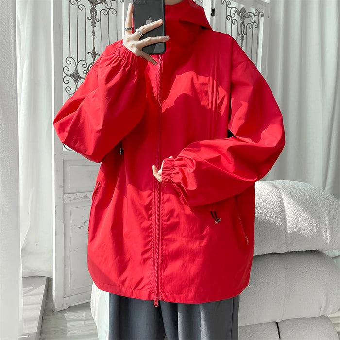 Hooded Jacket for Men Bomber Jacket Men's Windbreakers Zipper Coats Spring Autumn Loose Cargo Jacket Men Casual Sportswear