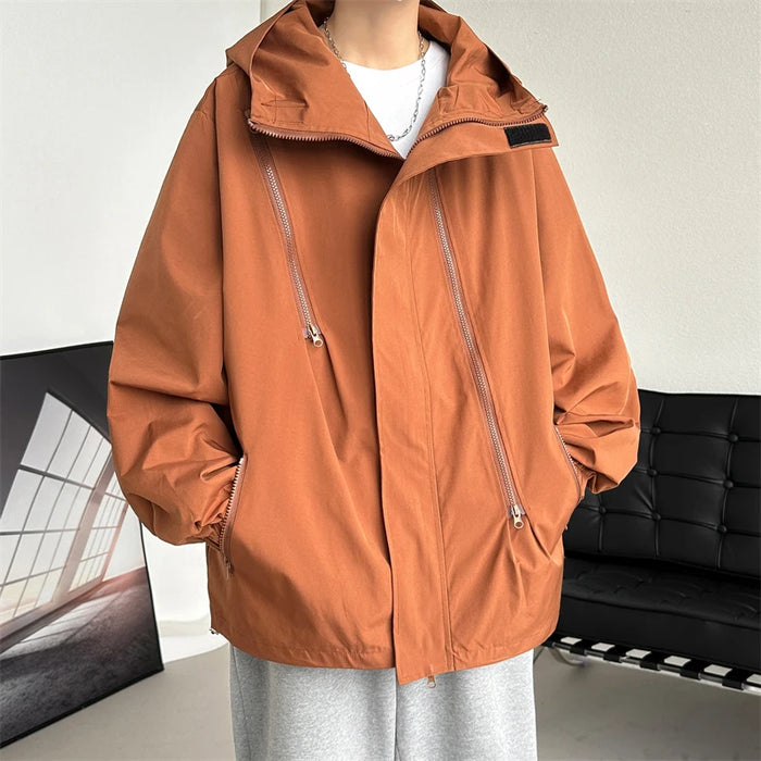 Hooded Jacket for Men Bomber Jacket Men's Windbreakers Zipper Coats Spring Autumn Loose Cargo Jacket Men Casual Sportswear