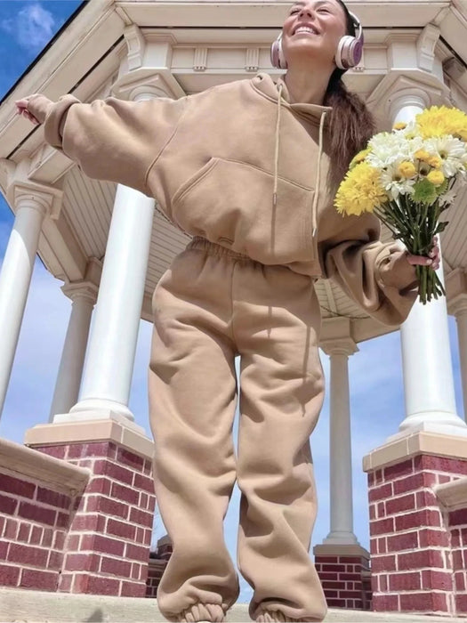 Hoodies Suit Winter Spring Solid Casual Tracksuit Women Fleece 2 Pieces Set Sports Sweatshirts Pullover Sweatpants Wholesale