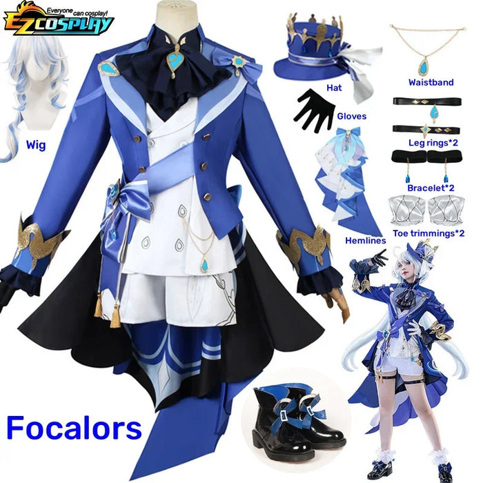 Game Impact Furina Focalors Cosplay Costume Anime Full Set With Hat Fontaine Focalors Halloween Costumes for Women