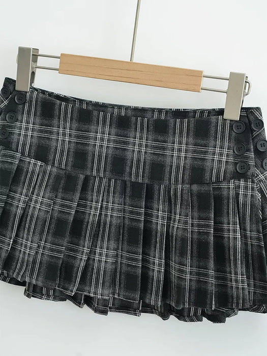 Chu Sau beauty 2024 Women New Fashion Preppy Style Plaid Printed Pleated Mini Skirt Hot Sweet Low Waist Sexy Super Short Skirts