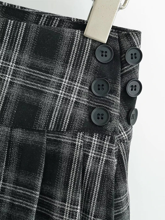 Chu Sau beauty 2024 Women New Fashion Preppy Style Plaid Printed Pleated Mini Skirt Hot Sweet Low Waist Sexy Super Short Skirts