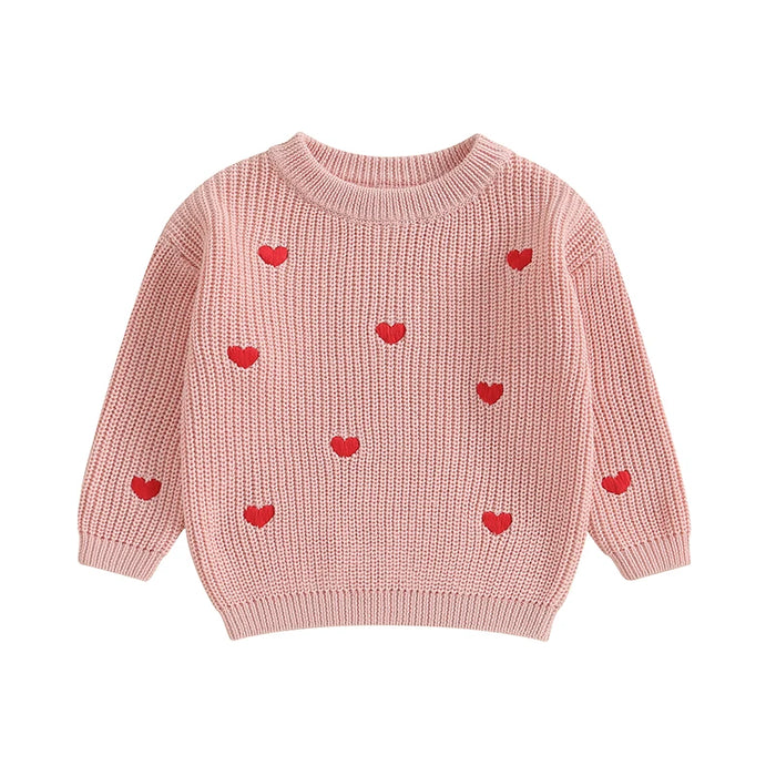 2023-10-12 Lioraitiin 0-18M Baby Girl Knit Sweater Love Heart Embroidery Sweatshirt Pullover Tops Infant Valentine's Day Clothes