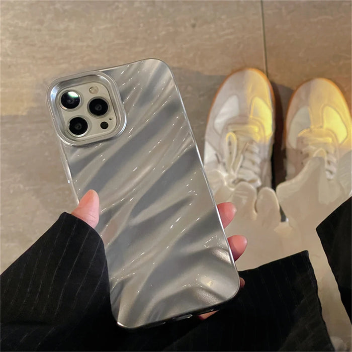Luxury 3D Silver Silk Pattern Phone Case For iphone 14 13 11 12 Pro Max X XS XR 7 8 Plus SE 3 Brief Shockproof Soft Back Cover