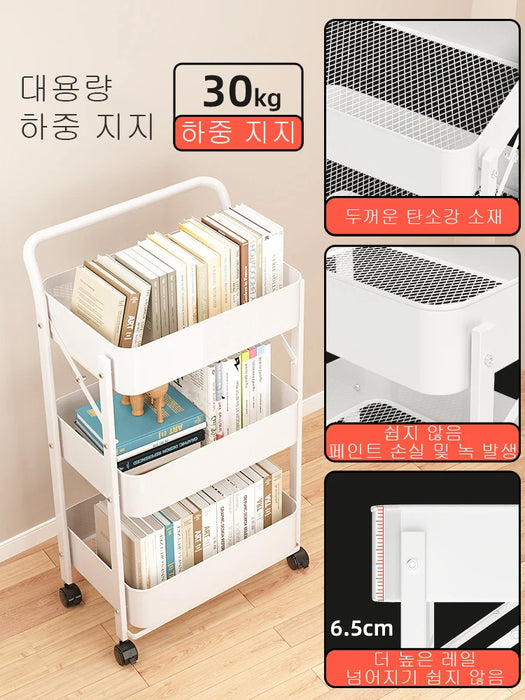 Household Folding Trolley Storage Rack Multifunction Multi-Layer Storage Snack Rack Kitchen Living Room Bathroom Storage Shelf