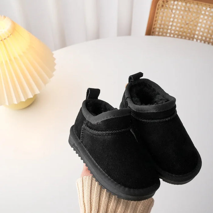 Kids Genuine Cowhide Snow Boots Winter Baby Soft Warm Cotton Shoes With Plush Boys Girls One Fur Suede Boots Princess Retro Boot