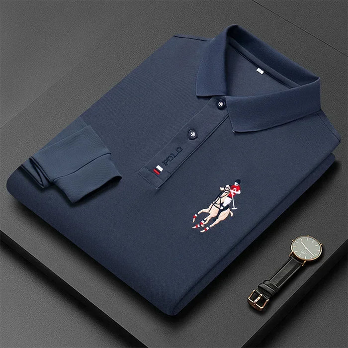 New Fashion Embroidery Men's Long Sleeve POLO Shirt Solid Color Lapel Business Casual Men's Long Sleeve POLO Shirt