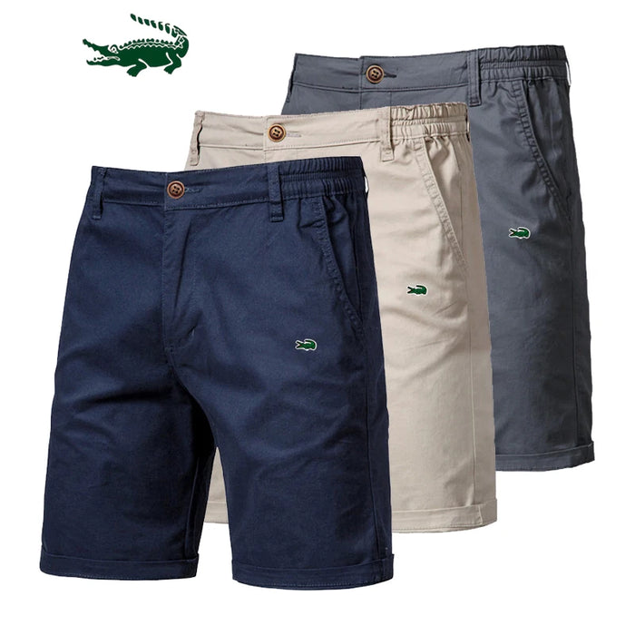 2023 New Summer 100% Cotton Solid Shorts Men High Quality Casual Business Social Elastic Waist Men Shorts 10 Colors Beach Shorts