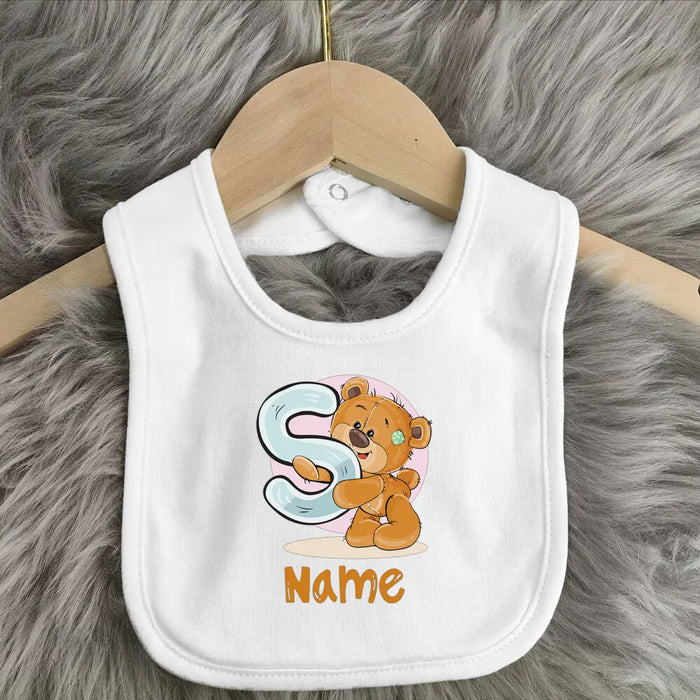 Personalised Baby Bibs Custom Initial Wite Name Boy Girl Cotton Bib  Newborn Saliva Towel Cute Bear Print Bib Baby Shower Gift