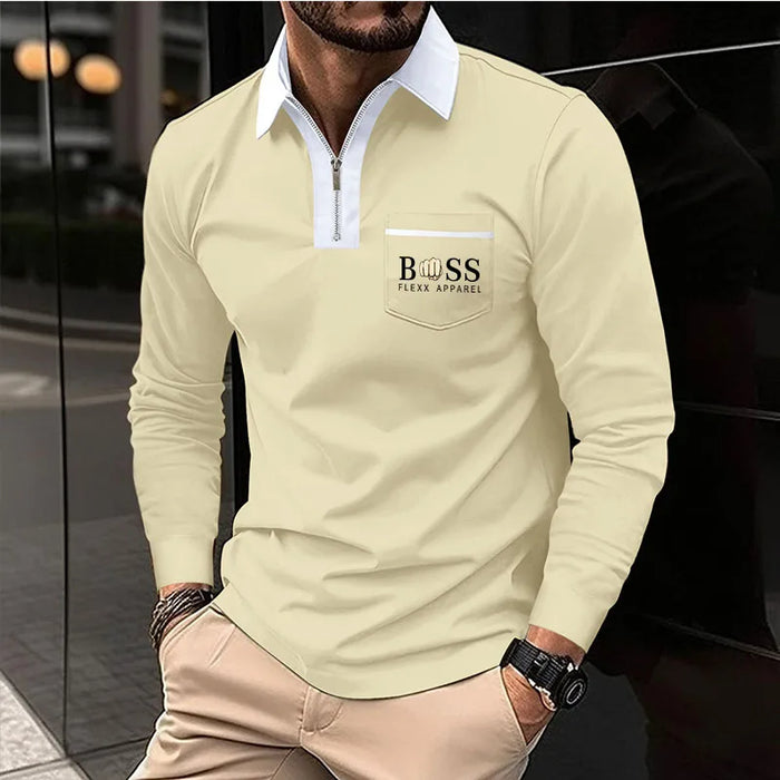 New men's autumn and winter leisure printed long sleeve POLO shirt High quality lapel button down T-shirt European size long sle