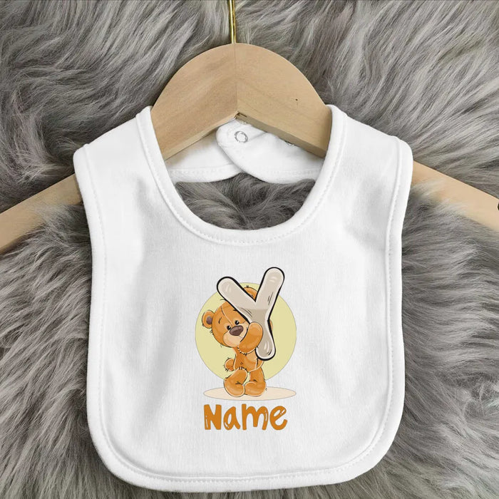 Personalised Baby Bibs Custom Initial Wite Name Boy Girl Cotton Bib  Newborn Saliva Towel Cute Bear Print Bib Baby Shower Gift