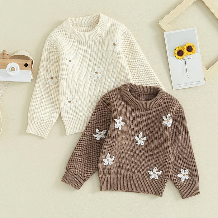 2023-09-05 Lioraitiin 0-24M Newborn Baby Girls Sweaters Clothes Toddler Flower Embroidery Knitted Loose Jumpers Tops Costume