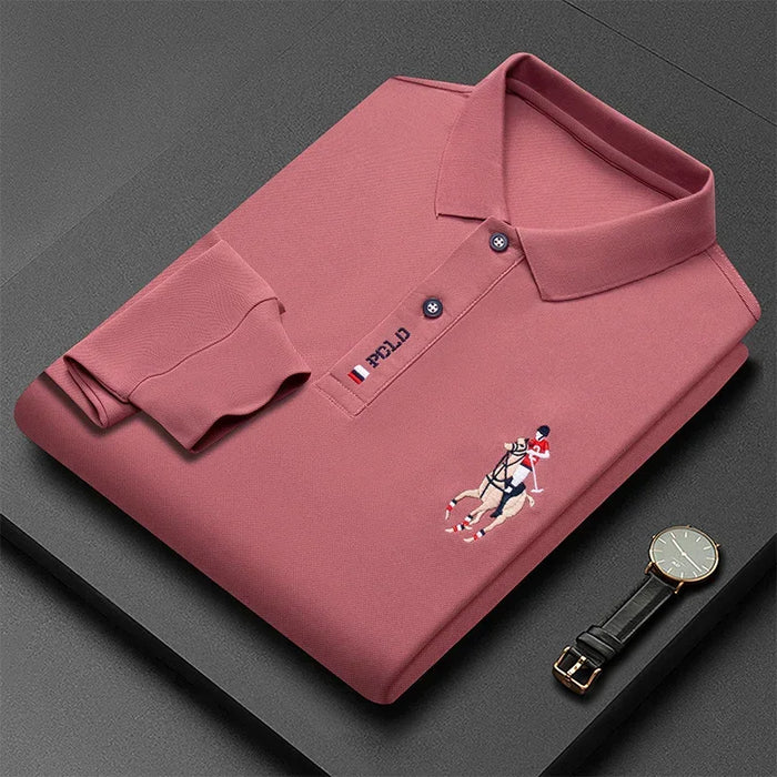 New Fashion Embroidery Men's Long Sleeve POLO Shirt Solid Color Lapel Business Casual Men's Long Sleeve POLO Shirt