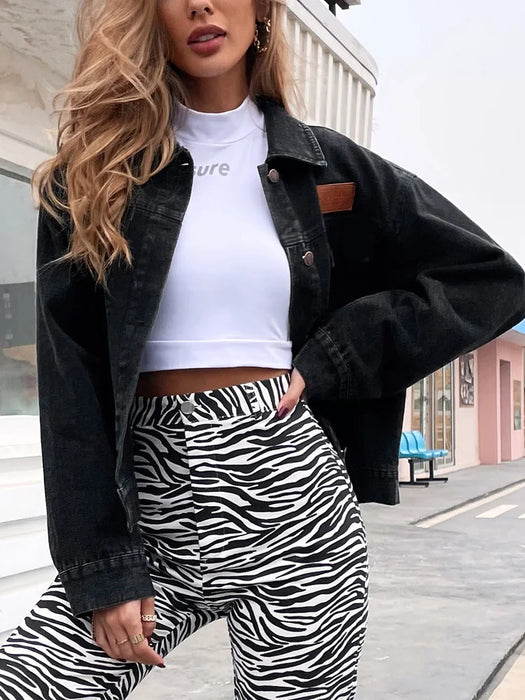 Benuynffy Turn-down Collar Loose Denim Jacket Women Spring and Autumn Single Breasted Female Outwear Casual Jean Coats Jackets