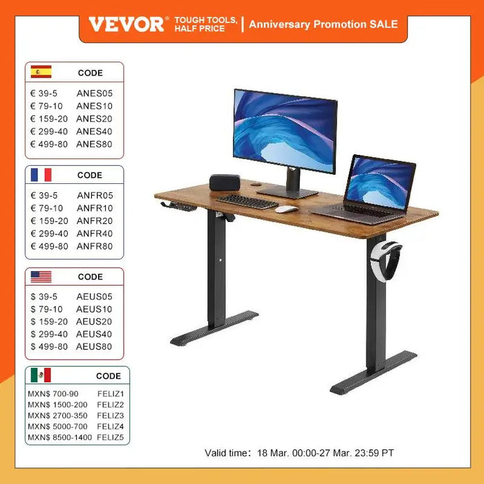 VEVOR Electric Standing Desk Height Adjustable Standing Desk W/ Dual Protecting System High Load Capacity Table for Home Office