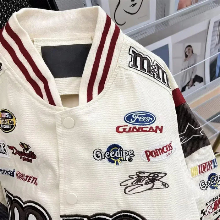 Bomber Jacket Men Women Hip Hop Embroidery Motorcycle Loose Baseball Coat Casual High Quality Street Racing Varsity Outwear New