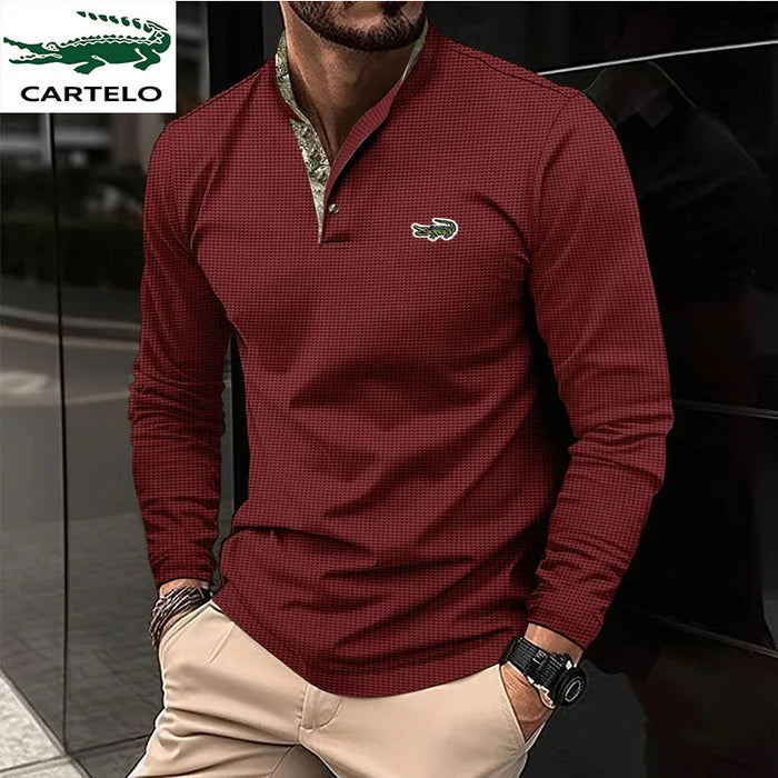 High quality Spring and autumn men's long sleeve Polo shirt fashion casual sports round neck fitness running long sleeve T-shirt