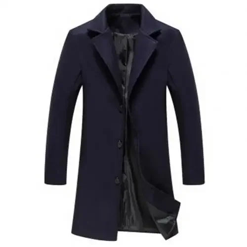 Autumn Winter Fashion Men's Woolen Coats Solid Color Single Breasted Lapel Long Coat Jacket Casual Overcoat Plus Size 5 Colors