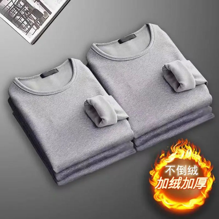 2Pcs Mens Underwear Winter Men's Long-sleeved Thermal Underwear Plus Velvet Padded T-shirt Round Neck Slim Bottoming Shirt