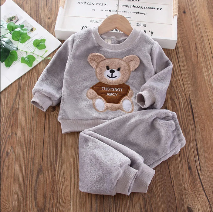 2023 Winter Baby Boy Clothes Sets Autumn Cotton Thick Warm Hooded Sweater Cartoon Cute Bear Three-Piece Baby Girl Suit 0-5Y