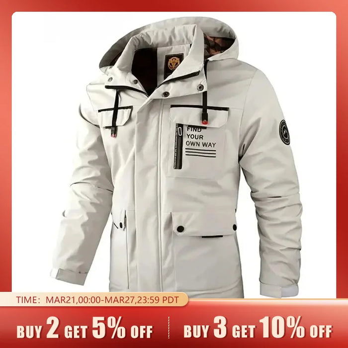 Fashion Men's Casual Windbreaker Jackets Hooded Jacket Man Waterproof Outdoor Soft Shell Winter Coat Clothing Warm Plus Size