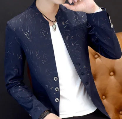 HOO 2024 Men 's casual collar blazers  youth handsome trend Slim print blazers   5XL   6XL