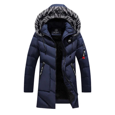 DIMUSI Winter Men's Long Jacket Fashion Men Fur Collar Thermal Classic Coats Casual Warm Windbreaker Padded Jackets Men Clothing