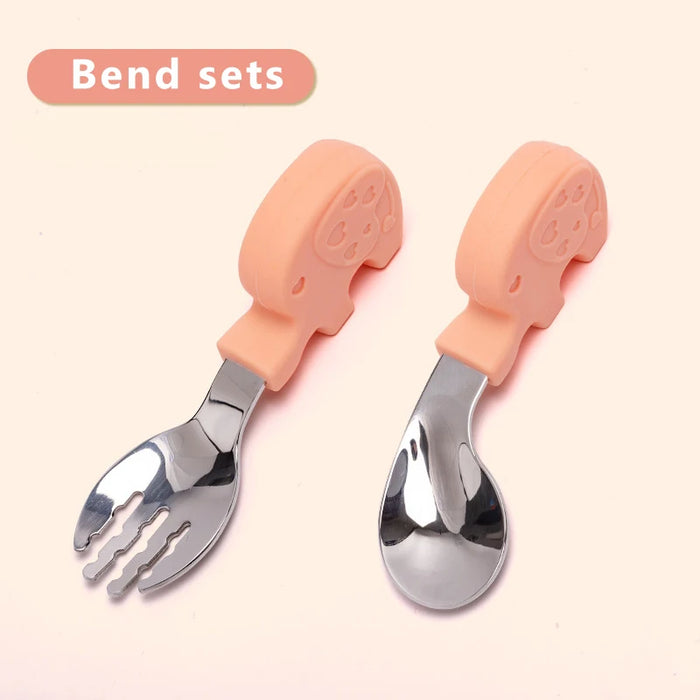 Baby Gadgets Tableware Set Children Utensil Stainless Steel Toddler Dinnerware Cutlery Cartoon Infant Food Feeding Spoon Fork