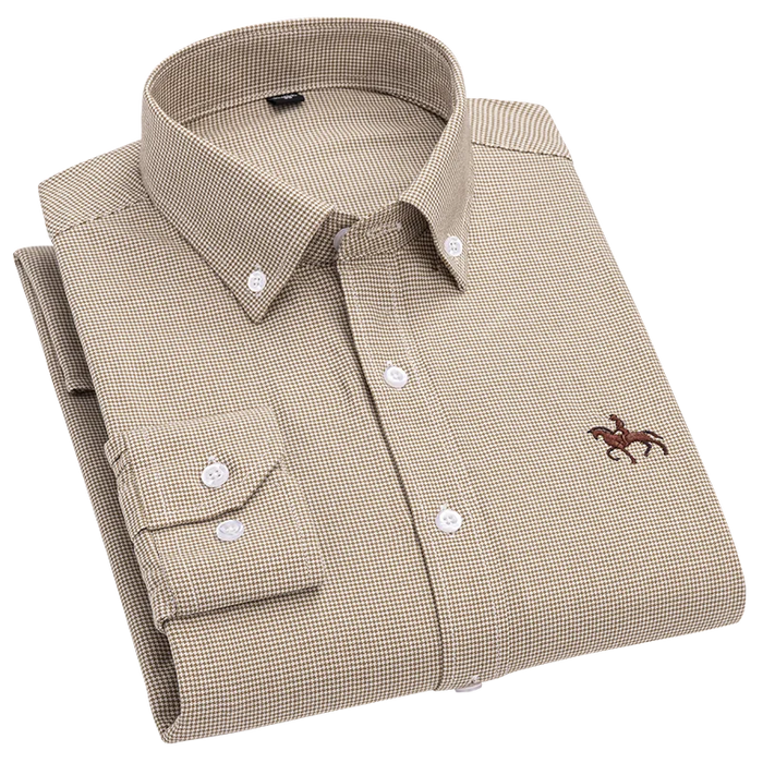 2023 100% Cotton Oxford Man Leisure Embroidered Horse Shirts Streetwear Oversized  Men Shirt Floral Long Sleeve Casual Plus Size