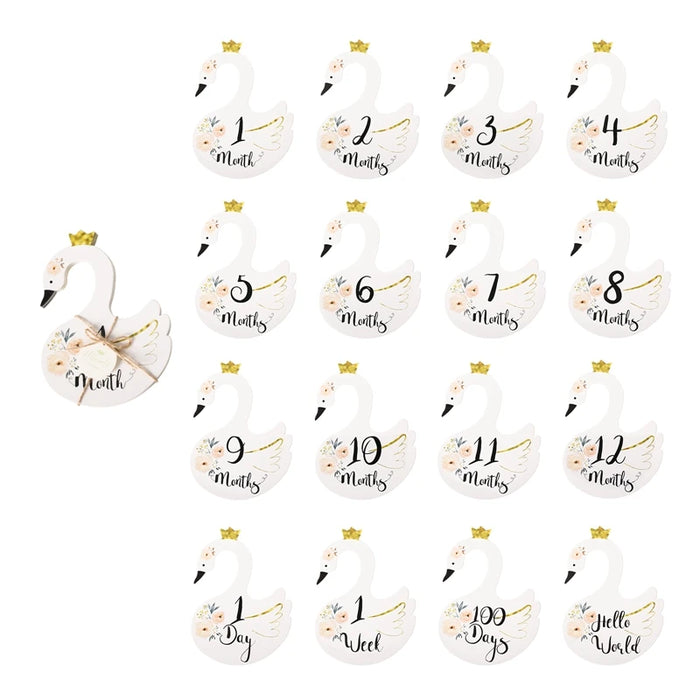 12pcs Baby Milestone Number Monthly Memorial Cards Newborn Baby Paper Wooden Engraved Age Photography Accessories Birthing Gift