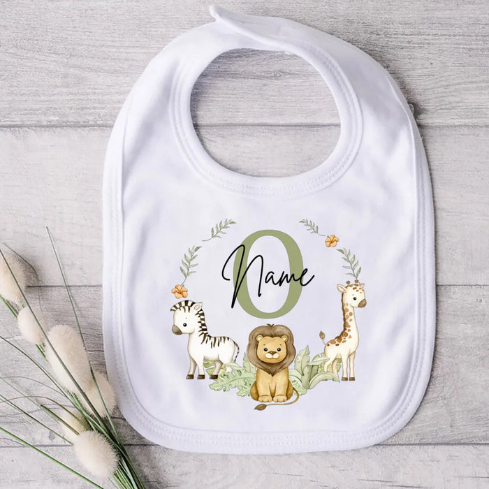 Personalised Baby Bib Safari Animals Bibs Initial with Name Newborn Wild One Birthday Gifts Infant Saliva Towel Baby Shower Gift