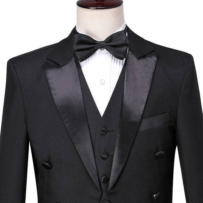 Mens Tuxedo Tailcoat Formal Dress Suits Swallow Tail Coat Navy Blue Male Jacket and Pants Party Wedding Dance Magic Performance