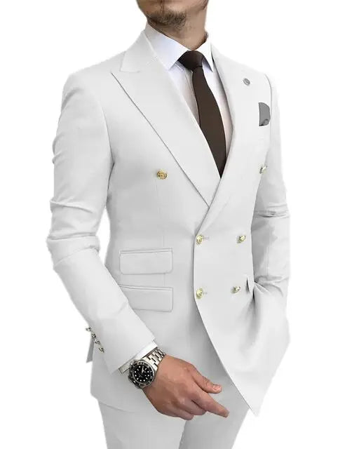 Costumes Pour Hommes Light Blue Smoking Jacket Pants Gold Buttons Party Tuxedo Dress Double Breasted Men Suits For Wedding Groom