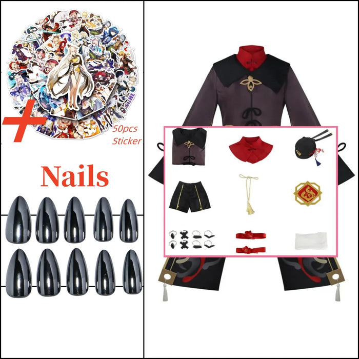 Cosplay Genshin Impact Anime Game Hutao Costume Wig Stricker Accessories Uniform Hu Tao Halloween Women Clothes