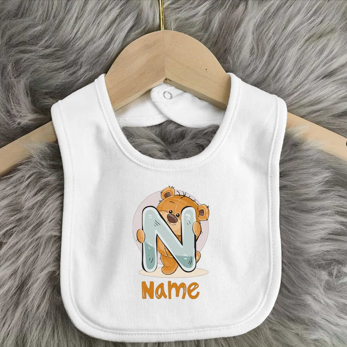 Personalised Baby Bibs Custom Initial Wite Name Boy Girl Cotton Bib  Newborn Saliva Towel Cute Bear Print Bib Baby Shower Gift
