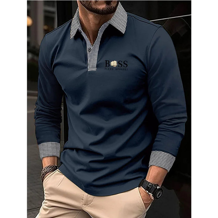 New men's autumn and winter leisure printed long sleeve POLO shirt High quality lapel button down T-shirt European size long sle