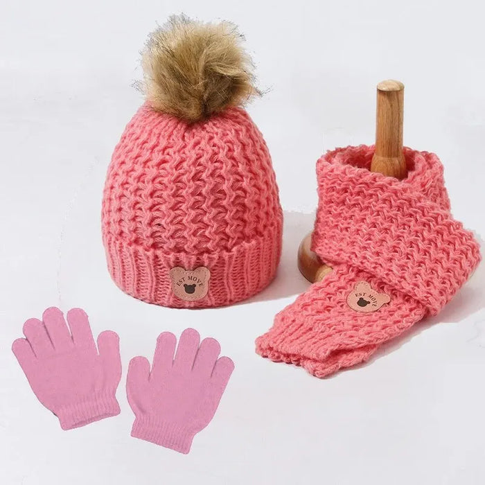 3Pcs Kids Hat Scarf and Snow Gloves Set Winter Knit Warm Soft Outdoor for Boys Girls and Toddlers