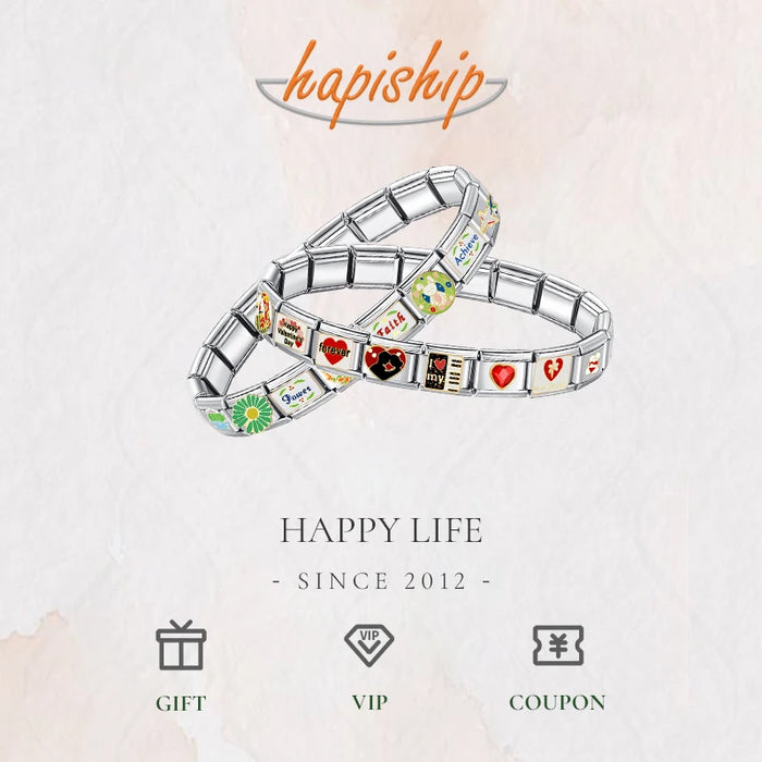 Hapiship 2023 New Fashion Shiny Flower House Skirt Charm Italian Links Fit 9mm Bracelet Stainless Steel Making Jewelry DJ666-B