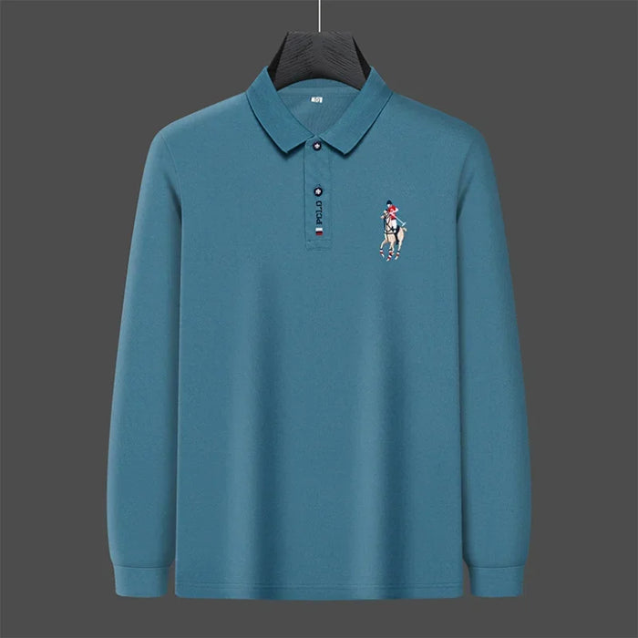 New Fashion Embroidery Men's Long Sleeve POLO Shirt Solid Color Lapel Business Casual Men's Long Sleeve POLO Shirt