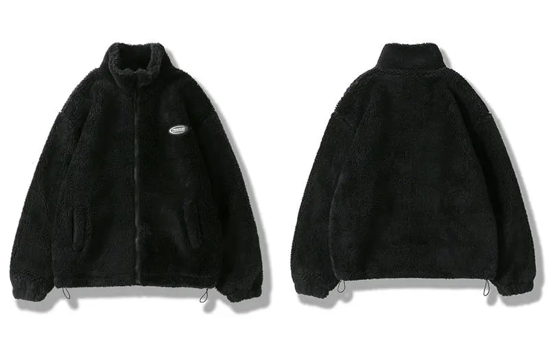 Hip Hop Winter Fleece Fluffy Jacket Streetwear Harajuku Fuzzy Zipper Coat Men Autumn Solid Color Lightweight Jackets Black Beige