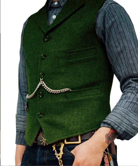 Men's Suit Vest Brown Wedding Wool Tweed Business Waistcoat Jacket Casual Slim Fit Gilet Homme Vests For Groosmen Man Wedding