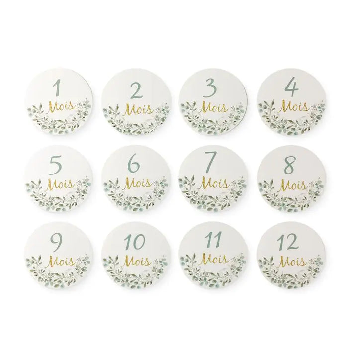 12pcs Baby Milestone Number Monthly Memorial Cards Newborn Baby Paper Wooden Engraved Age Photography Accessories Birthing Gift