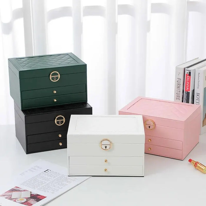 Large Jewelry Storage Box Multi-Layer Organizer For Jewelry Necklace Earring Leather Jewellery Storage Packaging Display Boxes