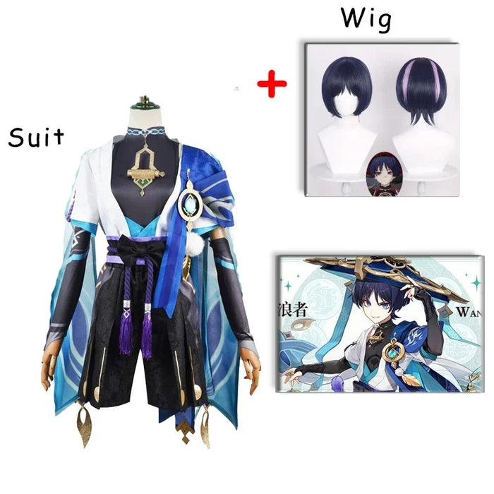 Genshin Impact Scaramouche Wanderer Cosplay Costume Halloween Balladeer Kunikuzushi Bucket Hat Costume Wig Cos Sumeru Anemo Suit