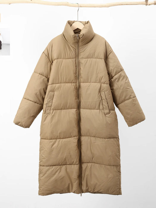 Korean Thick Solid Long Jacket Woman Turn-down Collar Coat Loose Long Sleeve 2023 Winter Female Zipper Warm Casual Warm Clothes