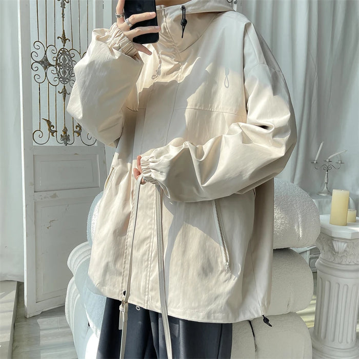Hooded Jacket for Men Bomber Jacket Men's Windbreakers Zipper Coats Spring Autumn Loose Cargo Jacket Men Casual Sportswear