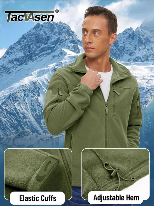 TACVASEN Men's Fleece Jacket Full Zip Tactical Jackets Outdoor Hiking Coats with Zipper Pockets Work Jacket Windbreaker Overcoat