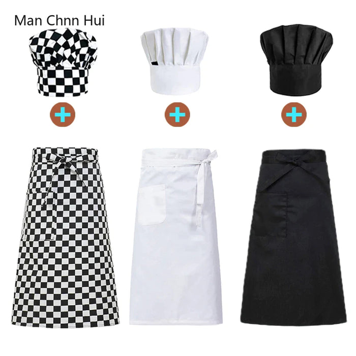 Wholesale Set Cooking Apron Catering Cap Hotel Chef Pinafore Man Restaurant Kitchen Cook Work Apron Bakery Cafe Woman Waiter Hat